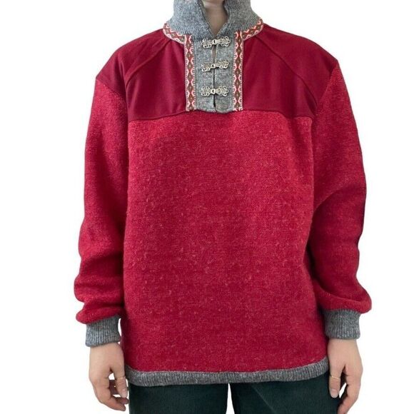 Mens Primo Made in Norway Norwegian Red Wool Ski Winter Sweater Sz M - Picture 2 of 8